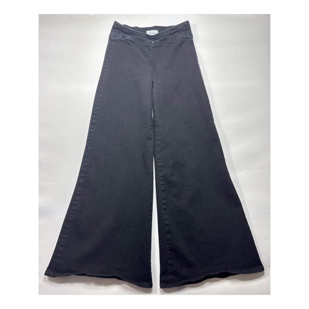 FRAME Denim Women's High Flare Wide Black Stretch Pull On Jeans Sz 1 (26x30)